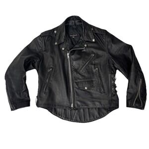 Vintage Steer Brand Leather Motorcycle Jacket Size 46 Rocker Biker Zip Pockets